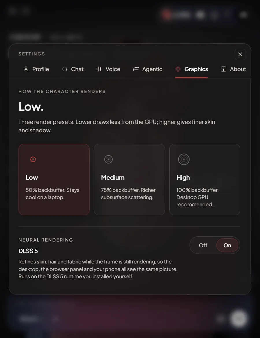 Settings with DLSS 5 installed and on